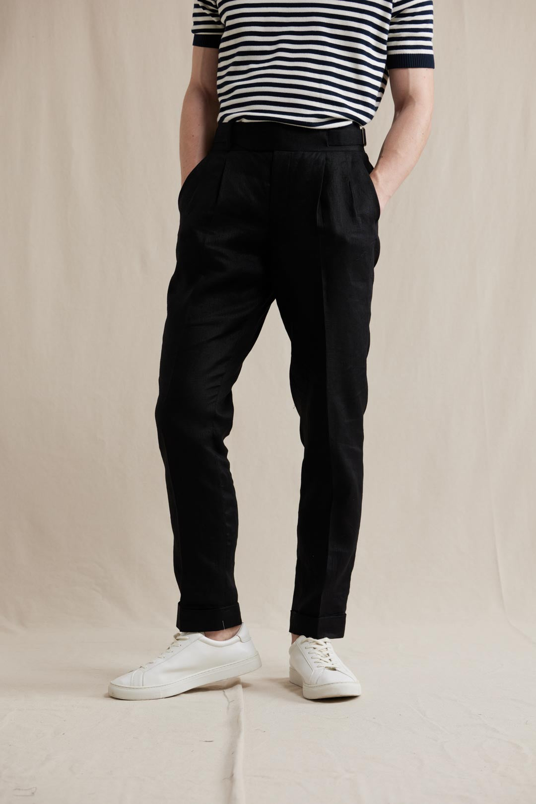 Double Gurkha Linen Trousers - Black