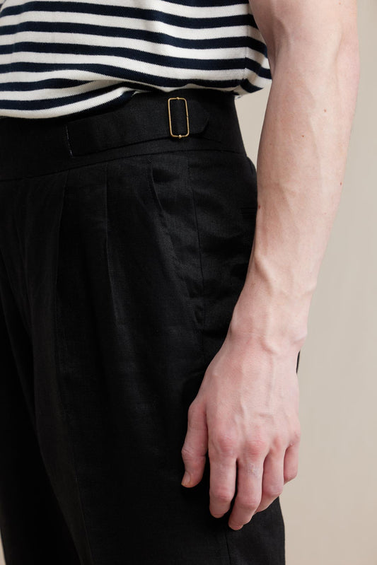 Double Gurkha Linen Trousers - Black
