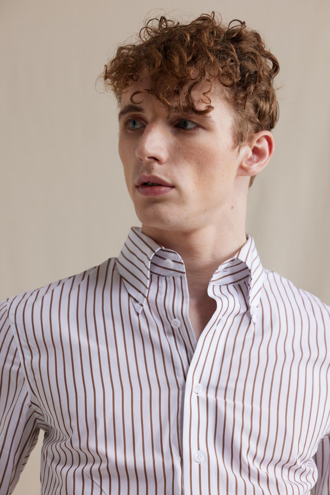 Button Down Shirt - White/Brown Stripes