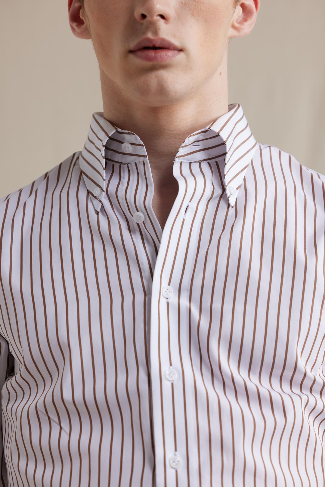 Button Down Shirt - White/Brown Stripes