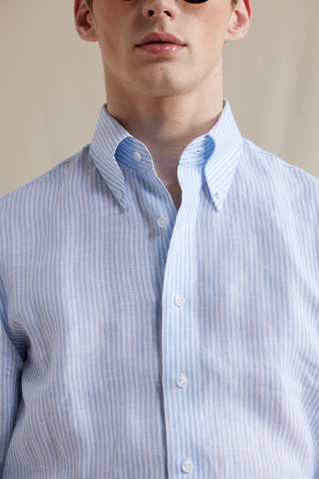 Button Down Linen Shirt - Light Blue Bengal Stripes