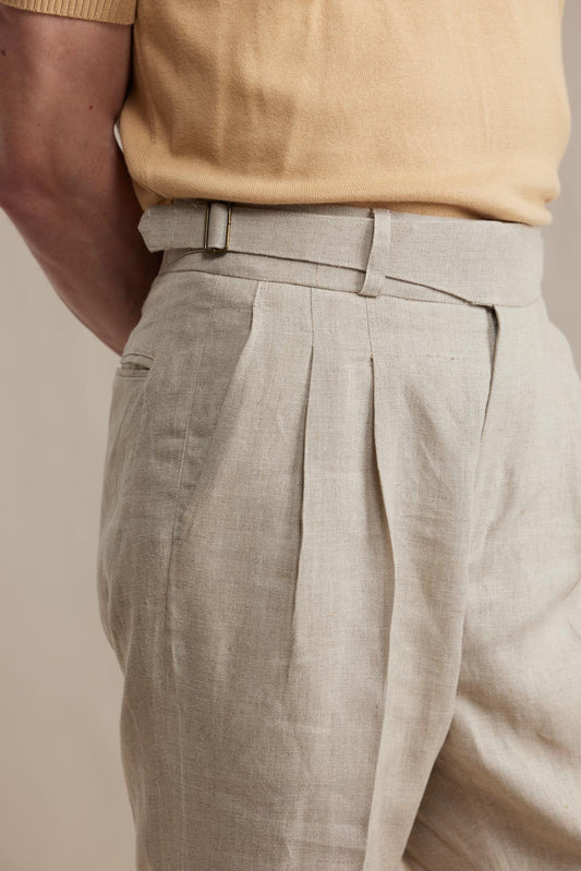 Double Gurkha Linen Trousers - Oat