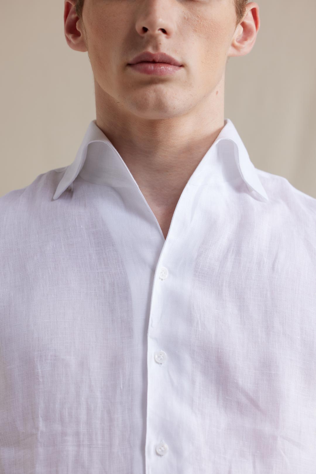 Swallow Collar Linen Shirt - White