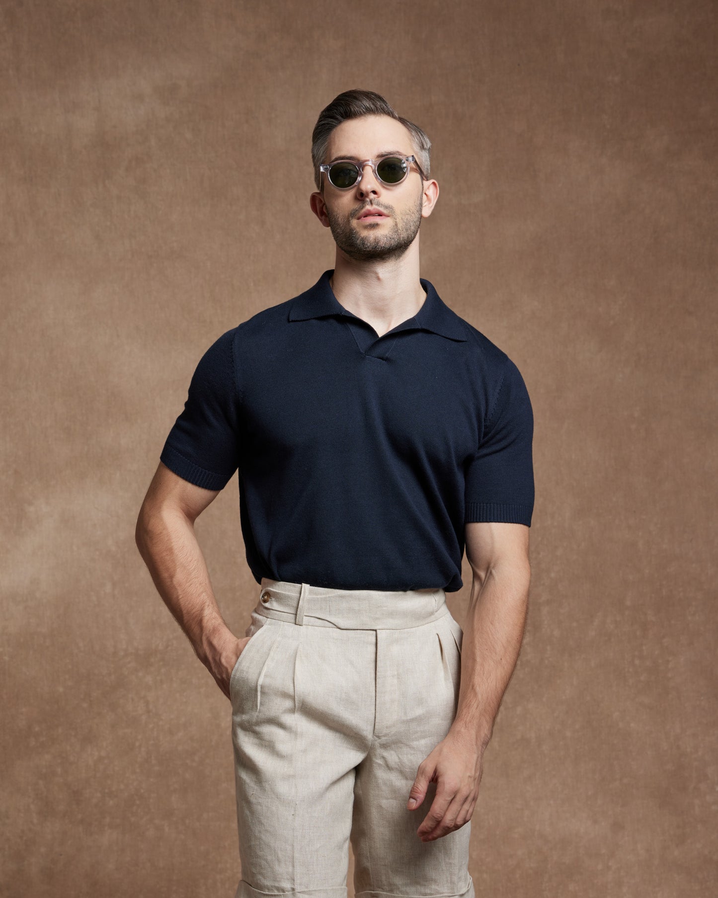 Knitted Polo Shirt - Navy