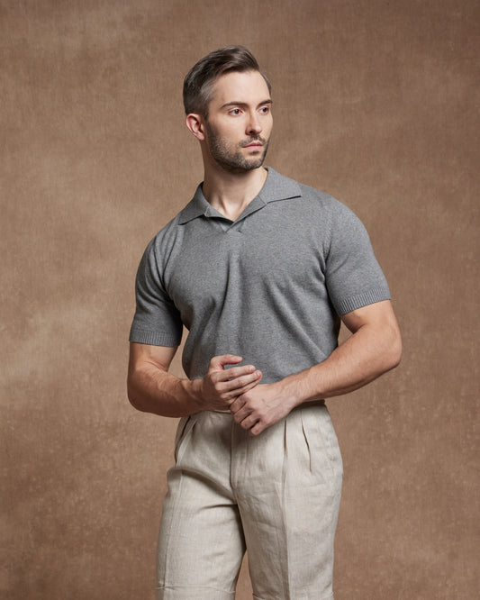 Knitted Polo Shirt - Grey