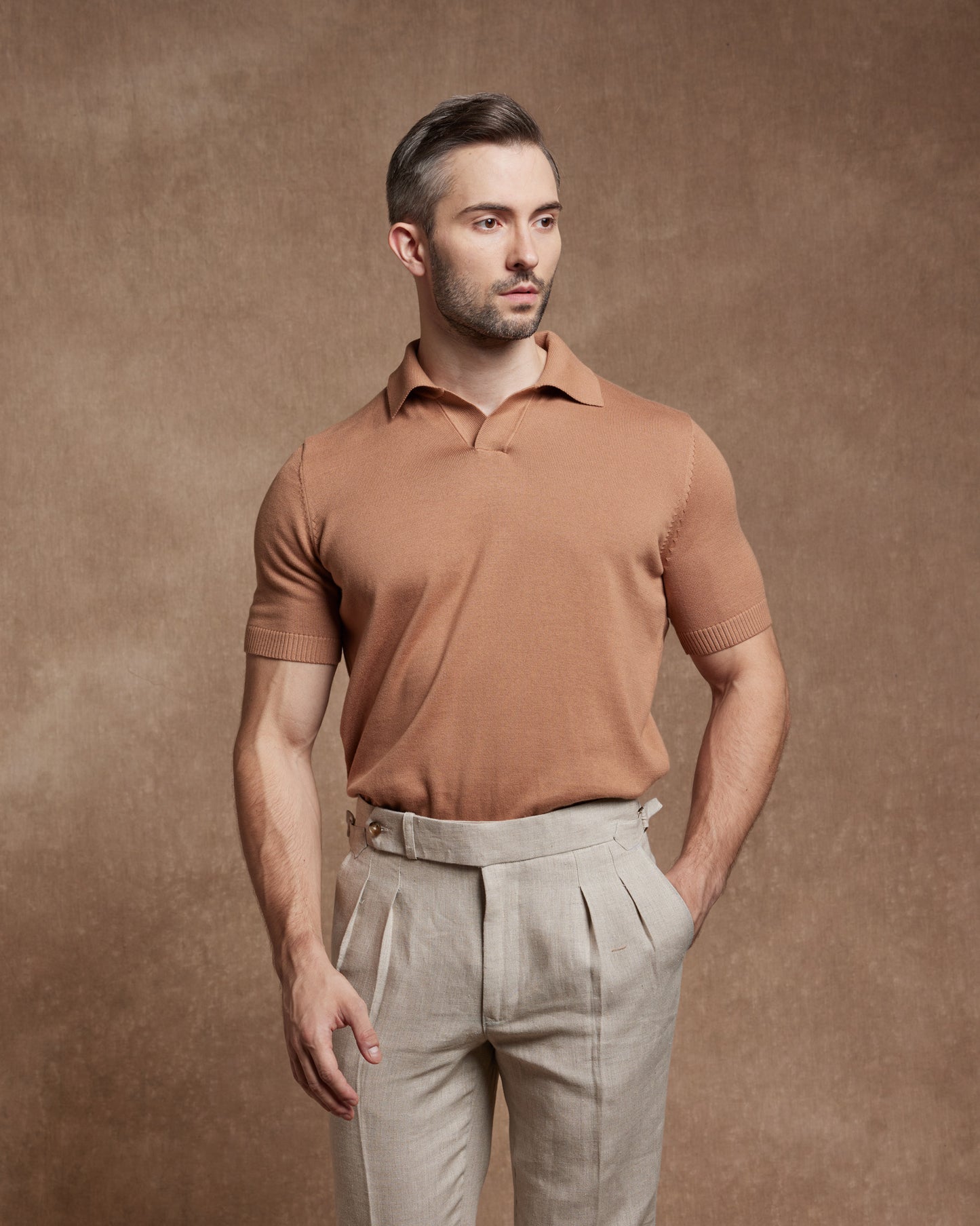 Knitted Polo Shirt - Camel